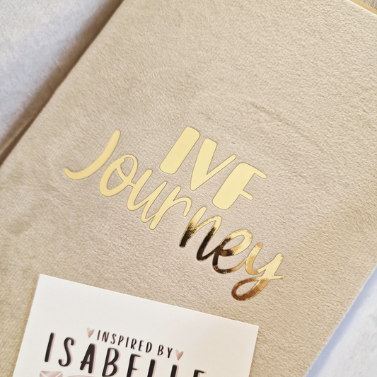 IVF Journey Notebook | Beige Velvet Cover with Gold Chrome Iron-On Text | IVF Journal & Fertility Support Diary | IVF Gift for Her