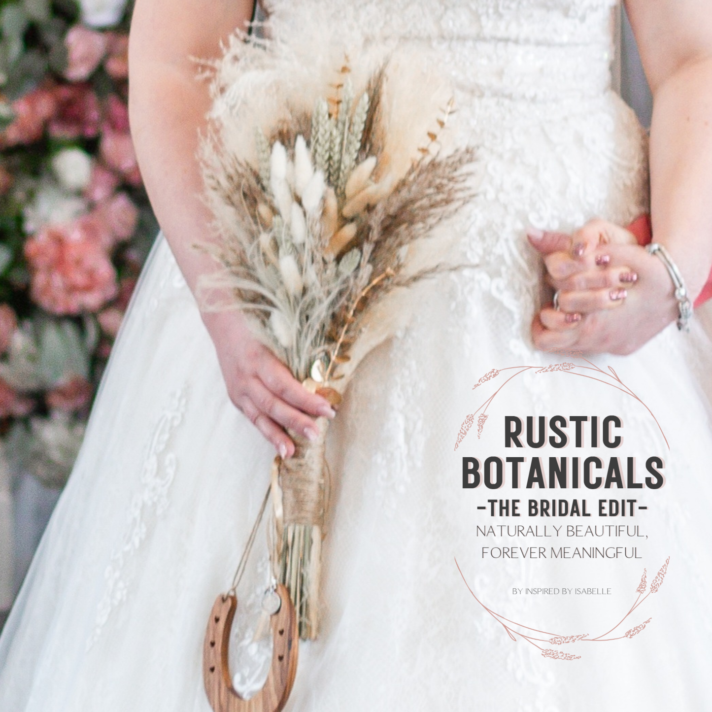 Rustic Flat-Back Bridal Bouquet | Dried Wedding Flowers | Neutral Wheat & Bunny Tails | Forever Keepsake Bridal Bouquet | Rustic Botanical Bride
